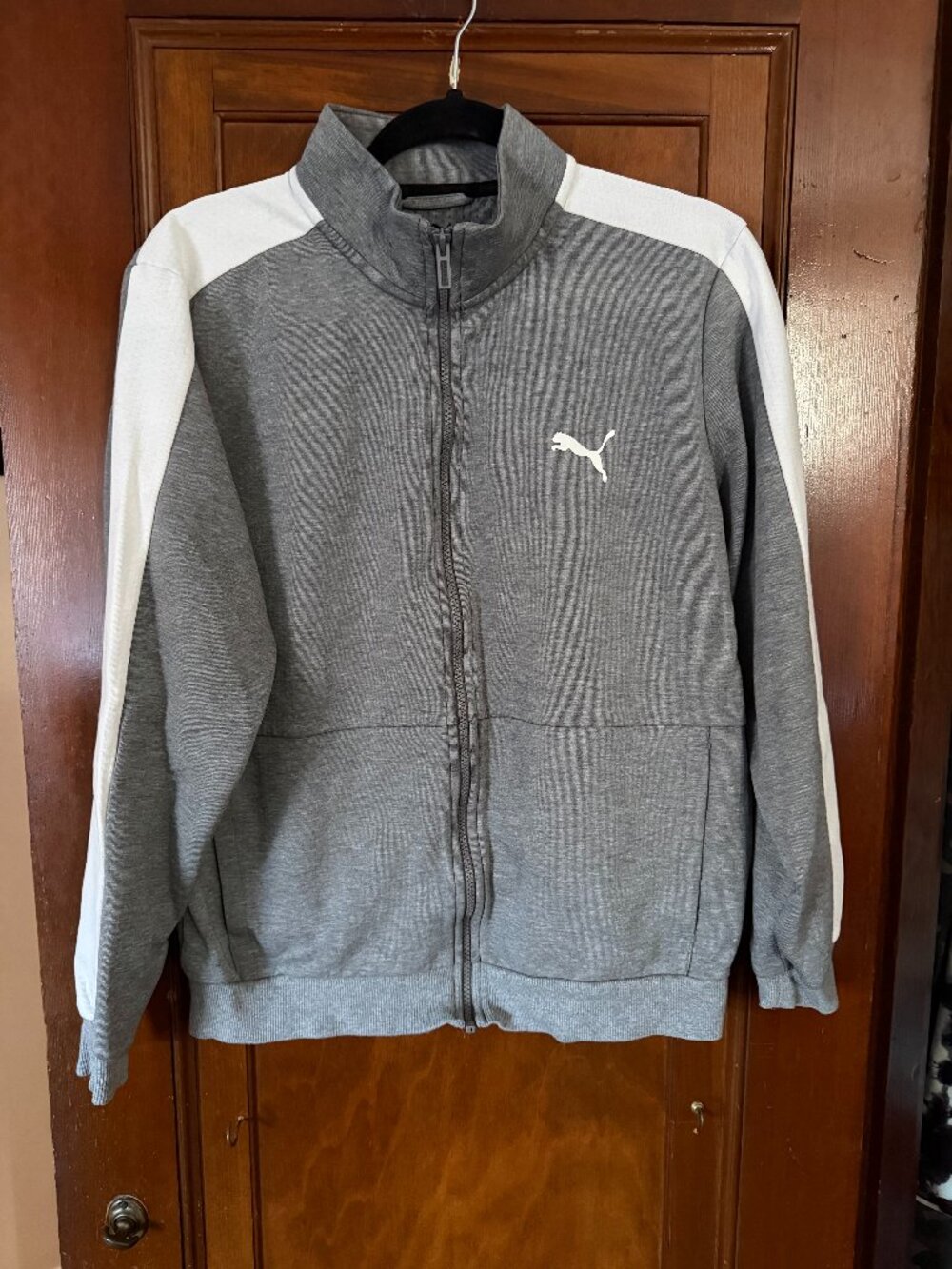 Grey & White Stripe Puma Zip Sweatshirt